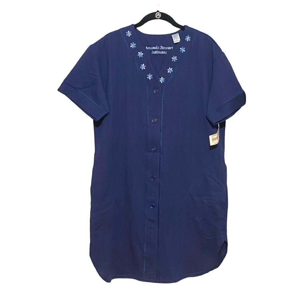 Amanda Stewart Intimates Navy Button Down Lounge Dress Pockets Womens Medium NWT